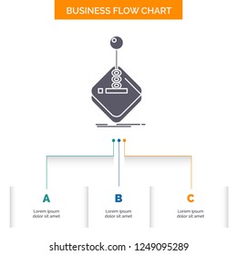 arcade, game, gaming, joystick, stick Business Flow Chart Design with 3 Steps. Glyph Icon For Presentation Background Template Place for text.