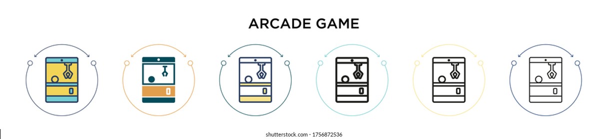 Icono de juego de arcade en estilo relleno, delgado, contorno y trazo. Ilustración vectorial de dos juegos de arcade de color y negro para iconos vectoriales se puede usar para móviles, ui, web