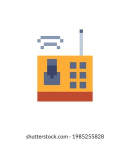 Arcade game joystick icon. Pixel art. Flat style. Retro radio. Old school computer graphic design. 8-bit sprite. Retro 80s game assets. Isolated vector illustration. Design for stickers, logo, mobile 