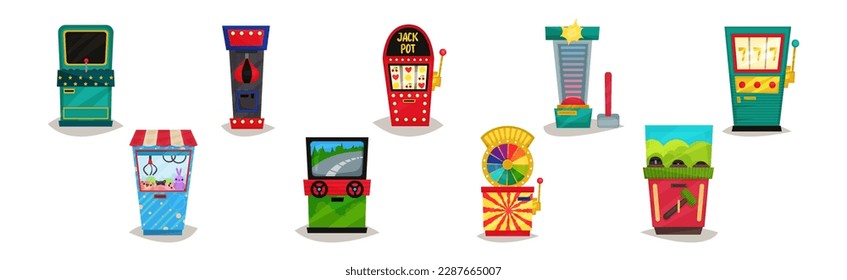 Arcade Game Machine and Amusement Equipment Vector Set