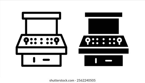 Arcade game machine Icon collection in filled and stroke style.