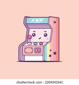 Arcade game machine kawaii mascot cartoon character vector illustration