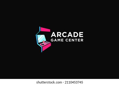 Arcade game machine logo design vector illustration.