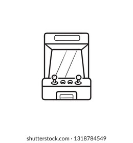 Arcade game machine screen hand drawn outline doodle icon. Retro arcade machine, gaming machinery concept. Vector sketch illustration for print, web, mobile and infographics on white background.