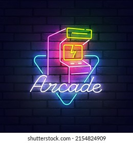 Arcade Game neon sign, bright signboard, light banner. Arcade machine logo neon, emblem. Vector illustration