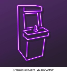 arcade game neon sign, modern glowing banner design, colorful modern design trends on black background. Vector illustration.