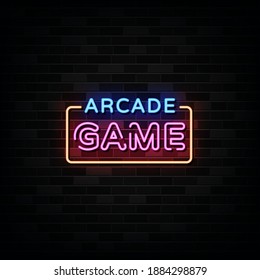 Arcade game neon signs vector. Design template neon style