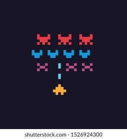 Arcade game, pixel art icon, design for logo, sticker, mobile app, vector illustration. Game assets of an 8-bit sprite.