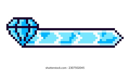 Arcade game progress bar. Pixel progress bar gaming experience for 2D game. 8-bit level indicator of resource, diamond, gemstone, crystal. Isolated vector illustration.