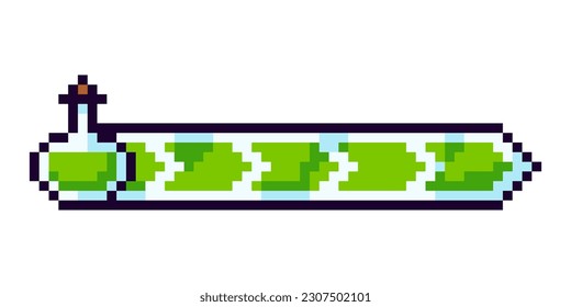 Arcade game progress bar. Pixel progress bar gaming experience for 2D game. 8-bit level indicator of magic, health, strength, energy. Isolated vector illustration.