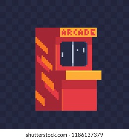 Arcade game retro machine on white background. Pixel art icon. Old gaming machine isolated vector illustration. 8-bit sprite. Design for web, logo, game development.