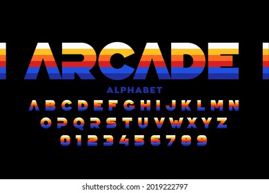 Arcade game retro style font design, alphabet letters and numbers vector illustration