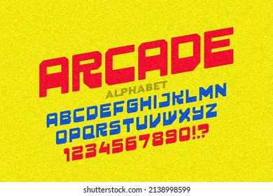 Arcade game retro style font design, alphabet letters and numbers vector illustration