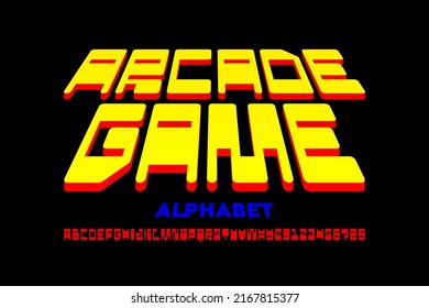 Arcade game retro style font design, alphabet letters and numbers vector illustration