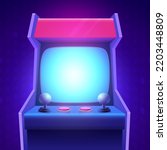Arcade game screen. Copy space on interface screen. Retro arcade game machine. Video gaming machine. Vector Illustration of play screen game