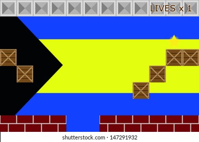 Arcade game world with the flag of Bahamas in the background