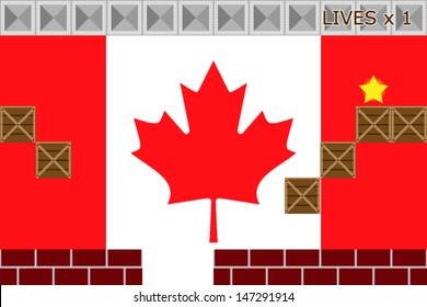 Arcade game world with the flag of Canada in the background