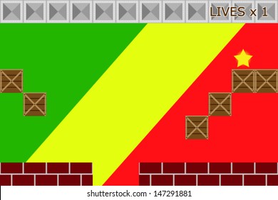 Arcade game world with the flag of Congo in the background