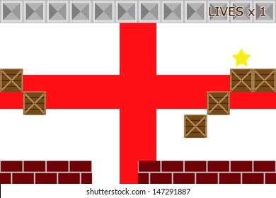 Arcade game world with the flag of England in the background