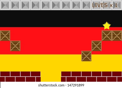 Arcade game world with the flag of Germany in the background