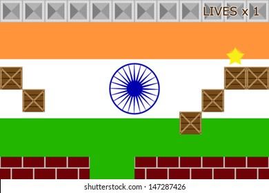Arcade game world with the flag of India in the background