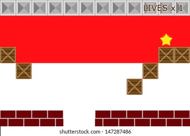 Arcade game world with the flag of Indonesia in the background
