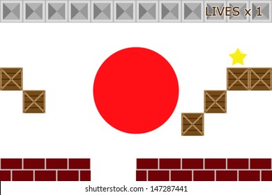 Arcade game world with the flag of Japan in the background