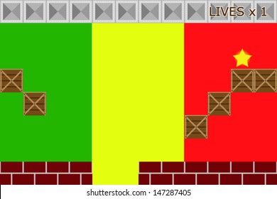 Arcade game world with the flag of Mali in the background