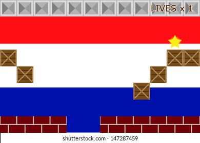 Arcade game world with the flag of Netherlands in the background