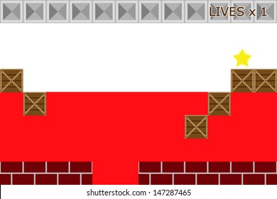 Arcade game world with the flag of Poland in the background