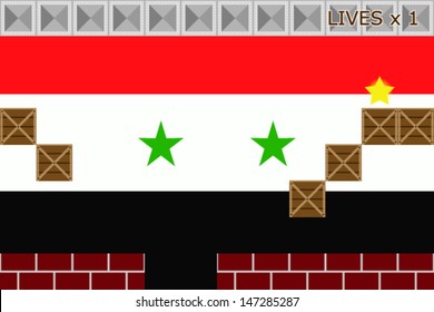 Arcade game world with the flag of Syria in the background