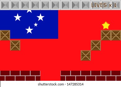 Arcade game world with the flag of Western Samoa in the background