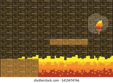 Arcade game world and pixel scene design  vector illustration