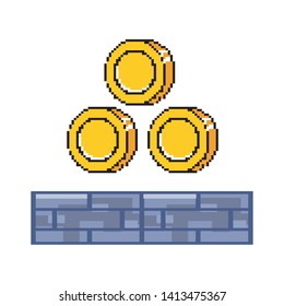 Arcade game world and pixel scene design  vector illustration