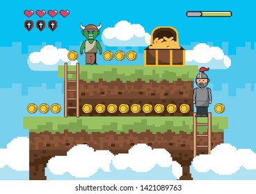 Arcade game world and pixel scene design