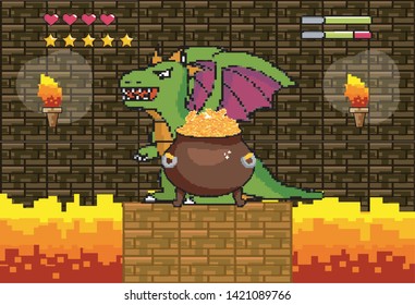 Arcade game world and pixel scene design