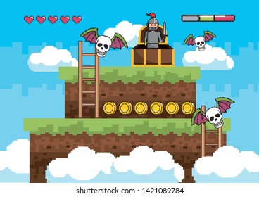Arcade game world and pixel scene design