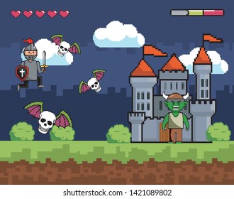 Arcade game world and pixel scene design