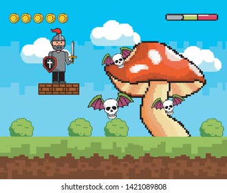 Arcade game world and pixel scene design