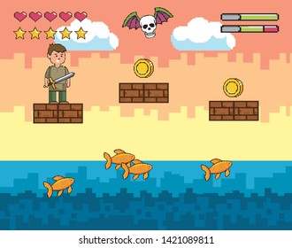 Arcade game world and pixel scene design