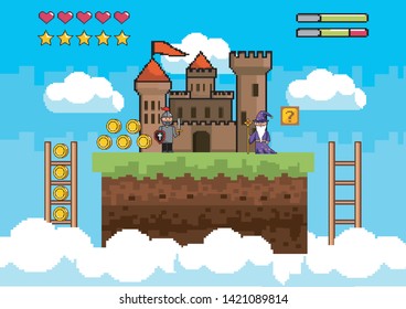 Arcade game world and pixel scene design