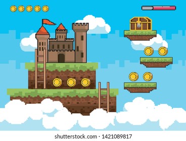 Arcade game world and pixel scene design