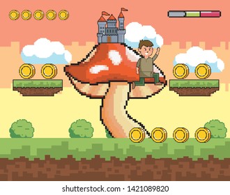 Arcade game world and pixel scene design