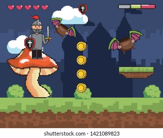 Arcade game world and pixel scene design