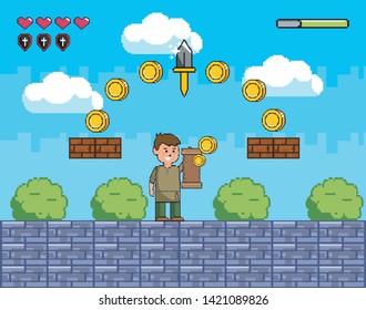 Arcade game world and pixel scene design