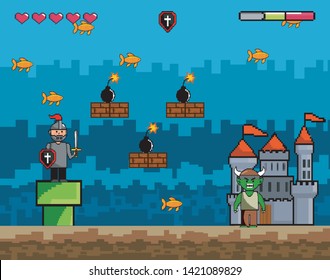 Arcade game world and pixel scene design