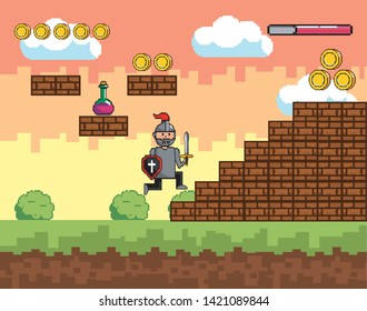 Arcade game world and pixel scene design