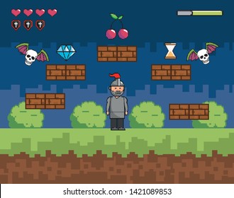 Arcade game world and pixel scene design