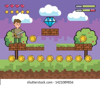 Arcade game world and pixel scene design