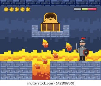 Arcade game world and pixel scene design